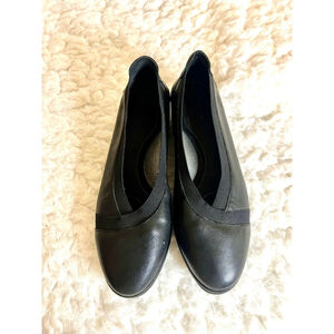 Nurture Lamaze Shoes Black Leather/Textile Round Toe Slip On Wedge Size 7.5M